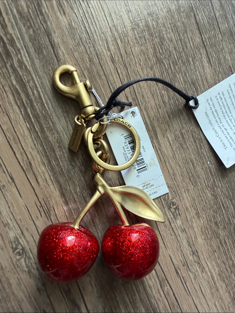COACH Red Glitter Cherry Key Charm with Gold-Tone Hardware